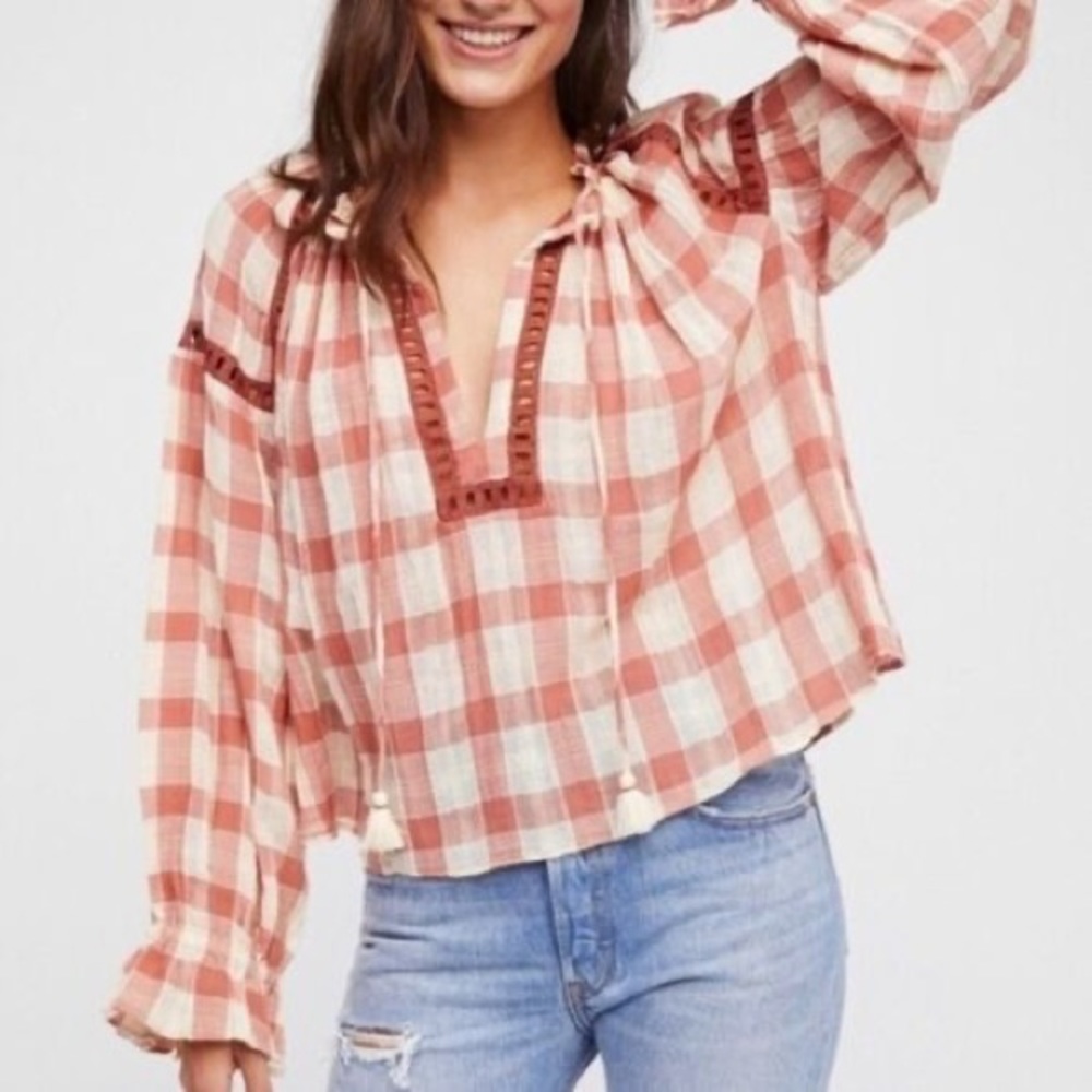 Free People Honey Grove Plaid Blouse